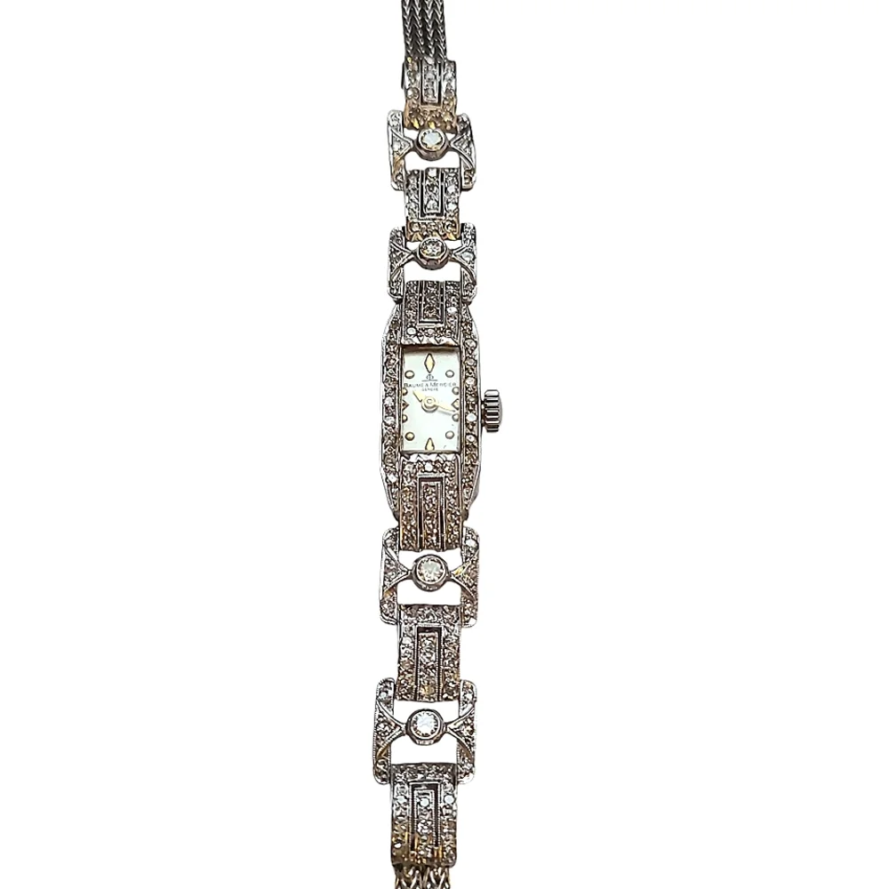Baume & Mercier Handmade 1930s Art Deco Diamond & Platinum Wristwatch